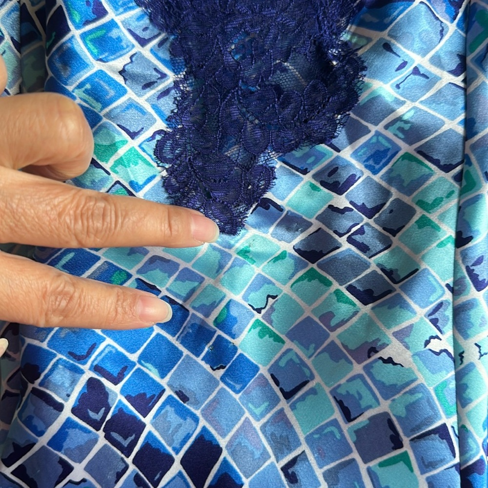 90’s Victoria’s Secret Satin Blue Mosaic Tile Geometric Print Slip Dress Small - Picture 13 of 13